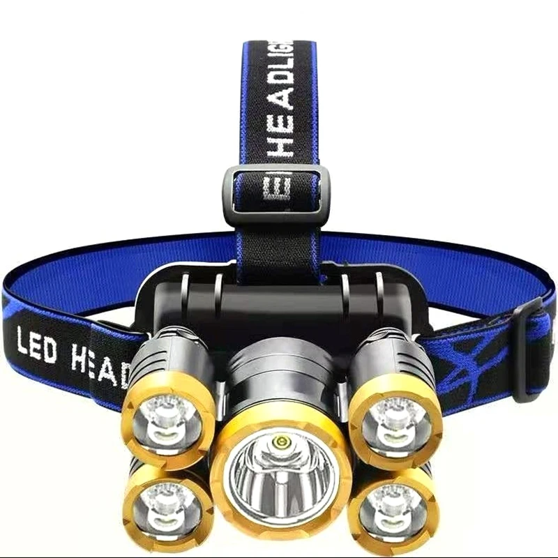 

Promotion! 5-Head Headlight Super Bright Rechargeable Fishing Lamp Long-Range Super Bright LED Miner's Lamp Flashlight