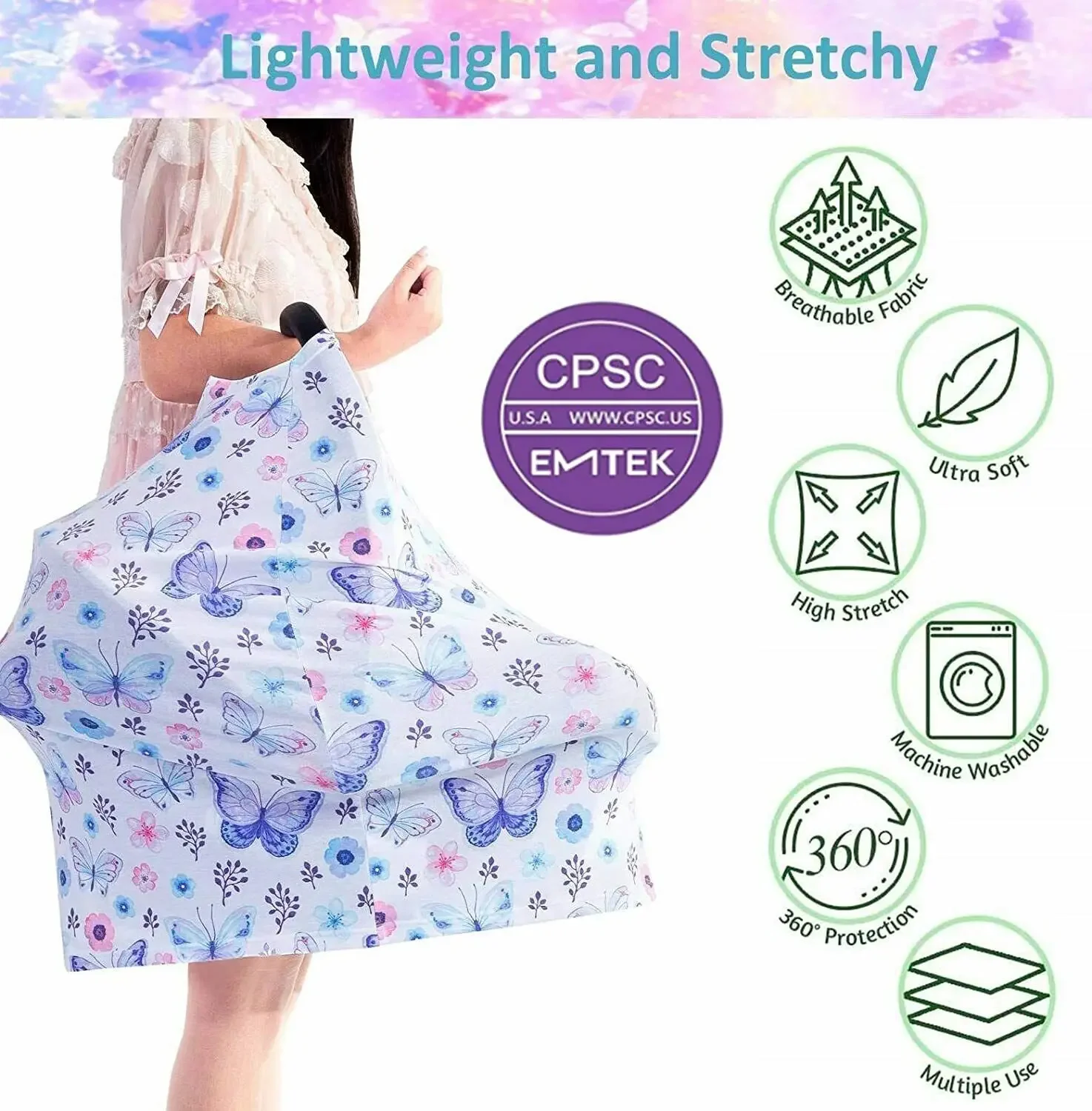Stretchy Infant Multi-Car Seat Cover for Blankets Boy & Girl Breathable Nursing Cover for Breastfeeding,Camouflage Butterfly