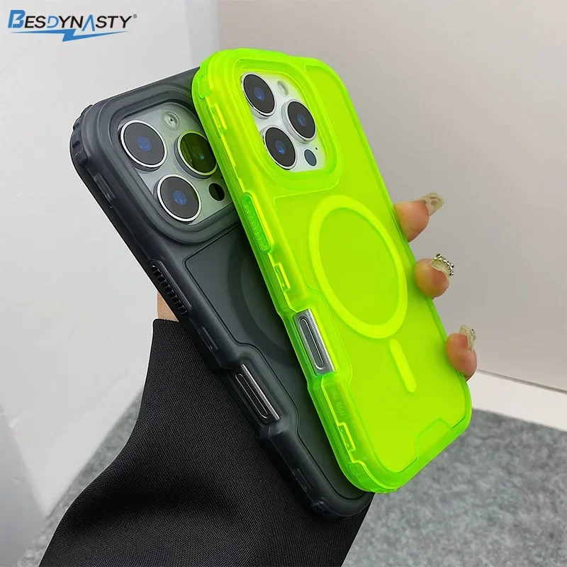 Trendy 3-in-1 Magnetic Shockproof Case with Frosted Slim Clear Design and Wireless Charging Compatibility