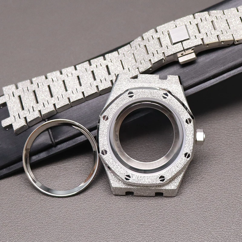 

41mm Luxury Starry sand Watch Case Bracelet Parts For Seiko nh35 nh36 nh38 Movement 28.5mm Dial Waterproof Silvery Chapter Rings