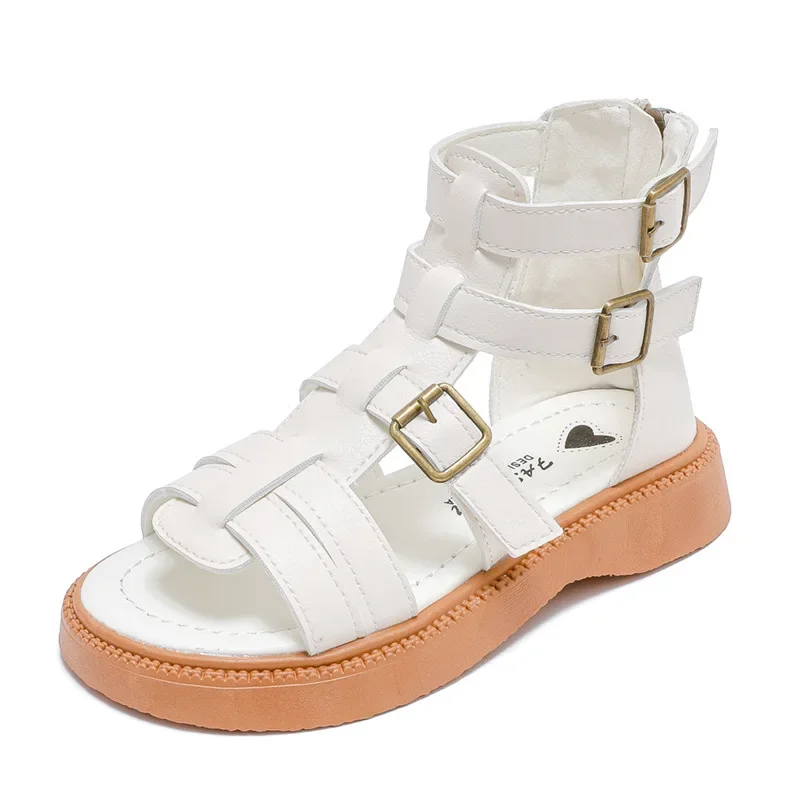 Children's Gladiator Sandals Summer Girls Causal Beach Sandals Fashion Soft Bottom Kids School Cut-outs Roman Sandals Back Zip