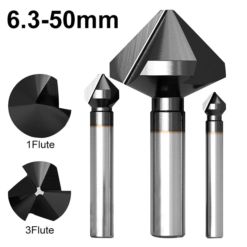 90 Degree 1 Flute/3 Flutes Chamfer Cutter M35 Cobalt TiAlN Coated Countersink Drill Bit Metal Deburring Milling Tool