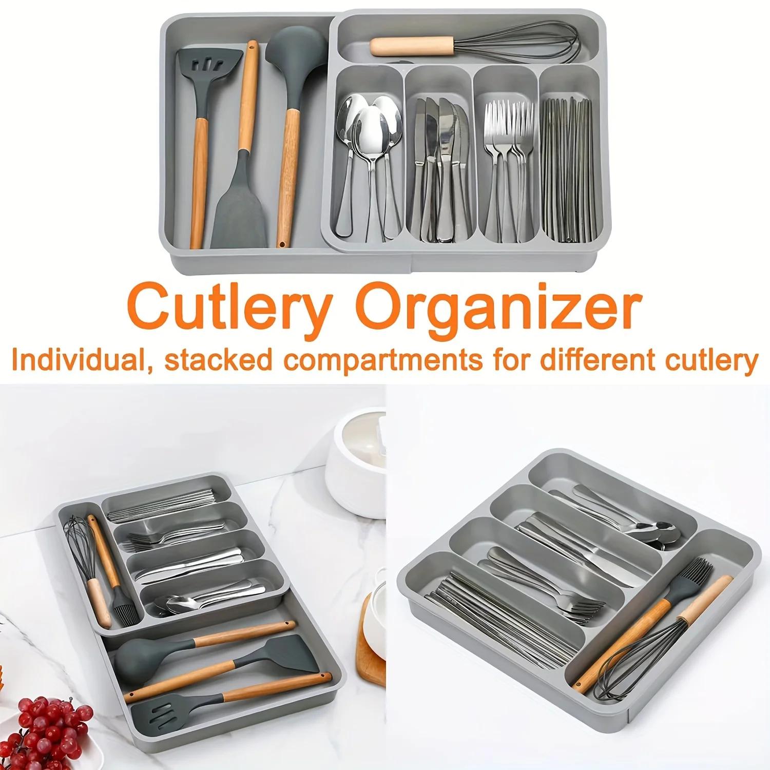 Kitchen Drawer Organizer for Utensils and Flatware, Non-Slip Cutlery  Tray with Expandable Design, Durable , Easy to Clean - Ide 5