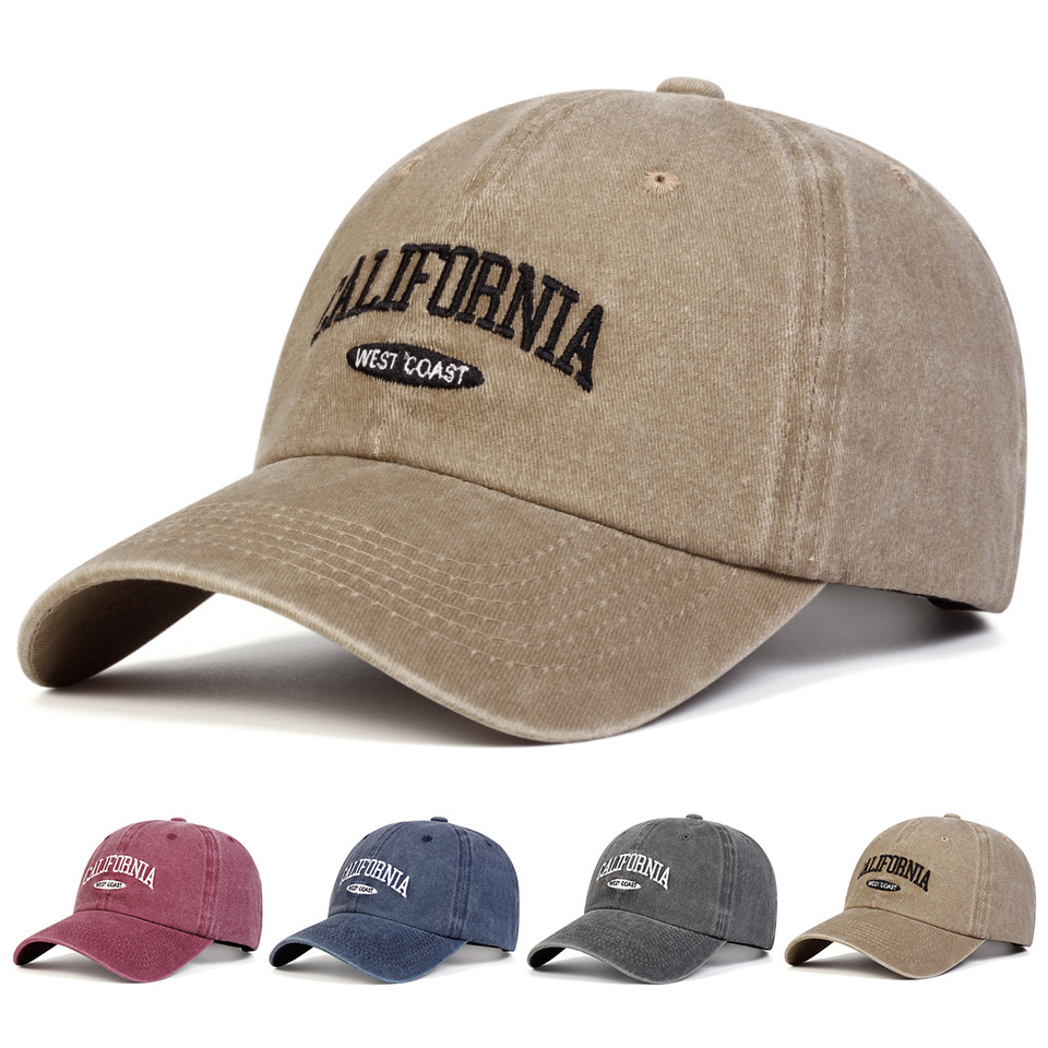 Fashionable Versatile Washed Letters Solid Color Embroidered Baseball Cap For Men Wide Brimmed Casual Sports Cap For Women