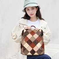 Women's Retro Backpack Genuine Leather Shoulder Bags 12 Inches Travel Bag For Lady Patchwork Quality Laptop Bag New Fashion 1