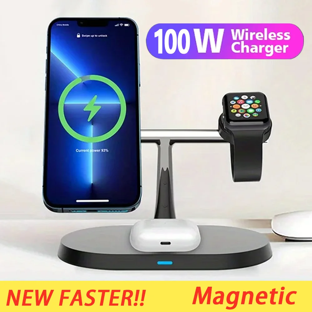 100W 3 in 1 Wireless Charger For iPhone 12 13 14 15 for Magsafe Charger Airpods Pro Apple Watch 9 8 7 6 QI Fast Charging Station - Image 4