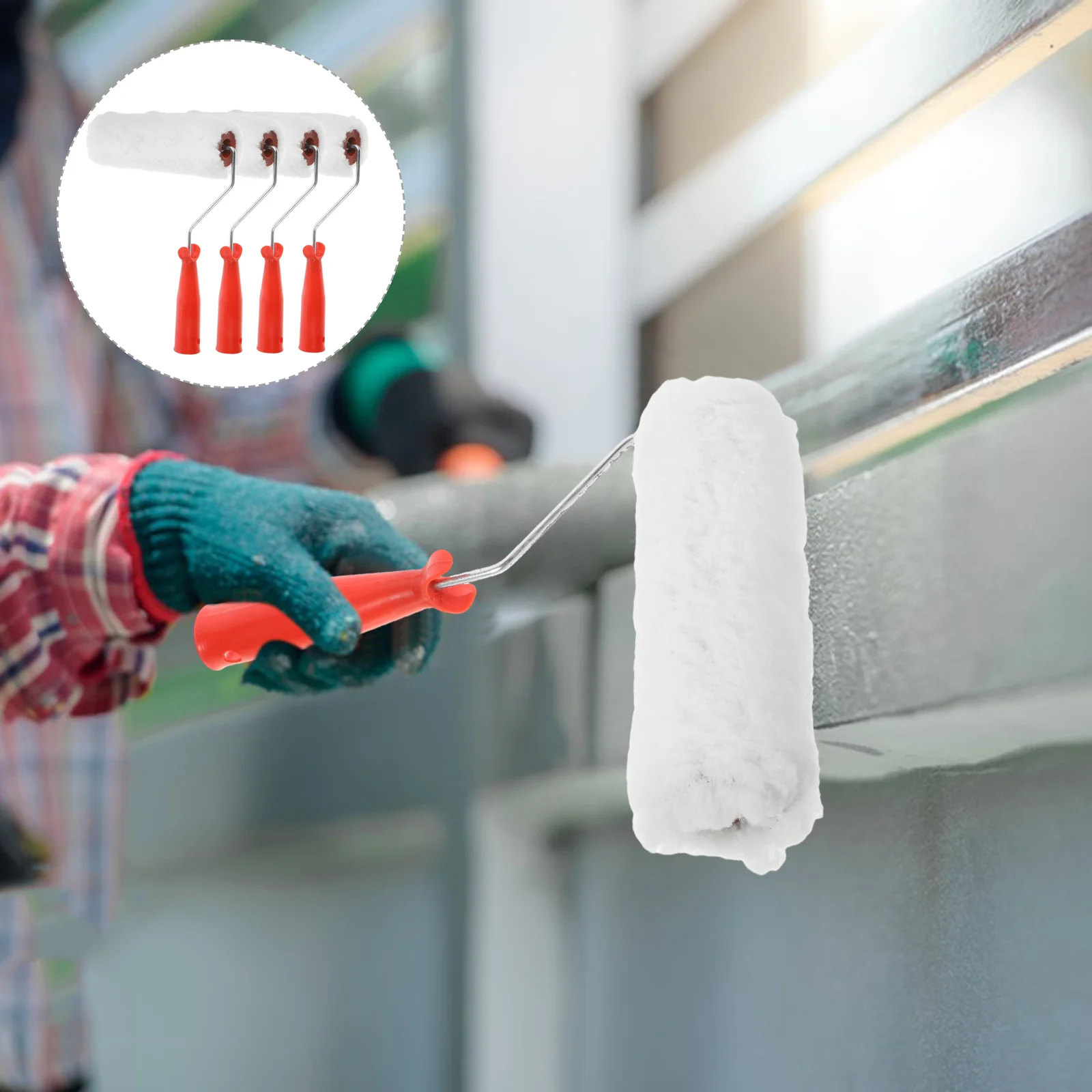4 Pcs High Density Roller Brush Rollers for Painting House Supplies Floor Sponge Polyester 8 Inch