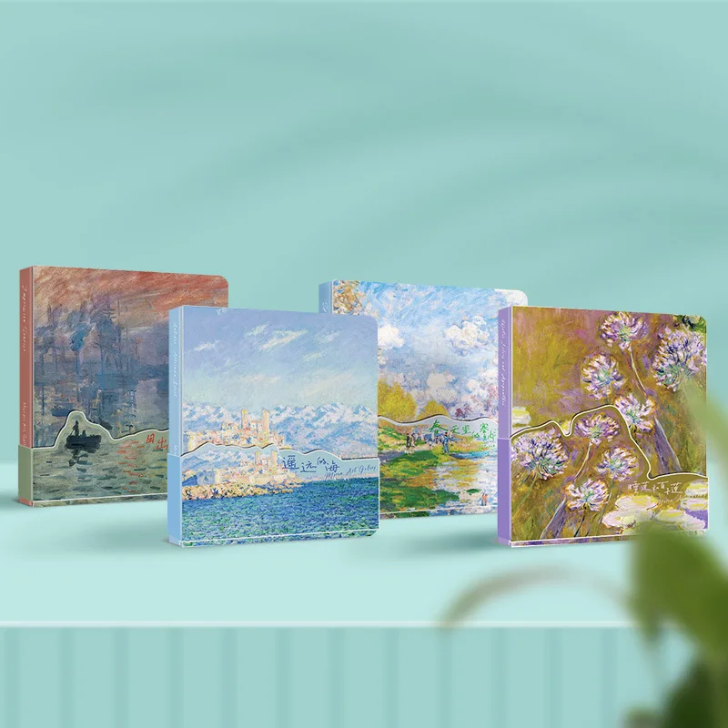 정사각형 노트 Monet Van Gogh의 유명한 그림 빈 내부 저널 일기장 사무실 학교 용품 문구