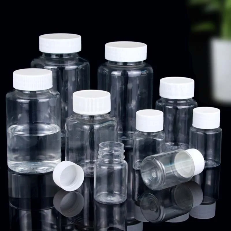 

30PCS Empty Clear Solid Powder Medicine Pill Vial Container Reagent Bottle 15ml 20ml 30ml 50ml 80ml 100ml PET Seal Bottle