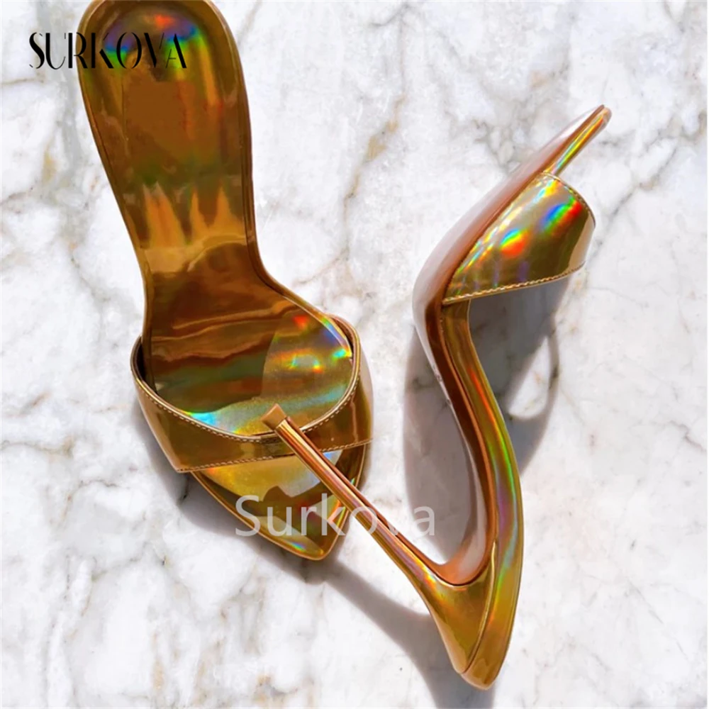 

Laser Gold Peep Toe Sandals and Slippers Fashion Catwalk Shoes Ladies Stilettos 2023 Summer New Luxury Women's High Heels Shoes