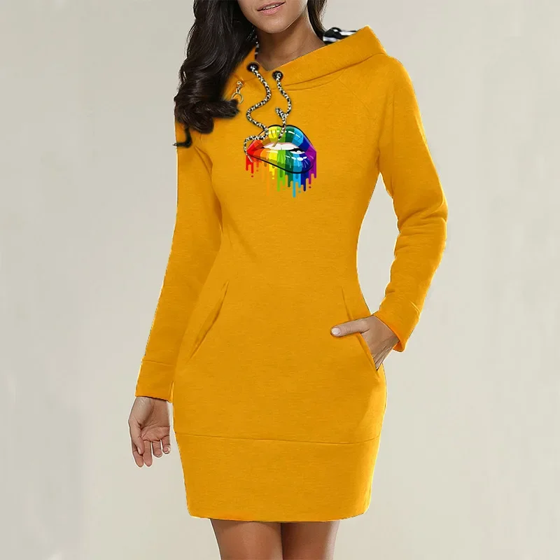 

Sweatshirts Dress Autumn for Women Ladies Casual Slim Long Dresses New Fashion Sweatshirt Long Sleeve Hooded for Female 2023
