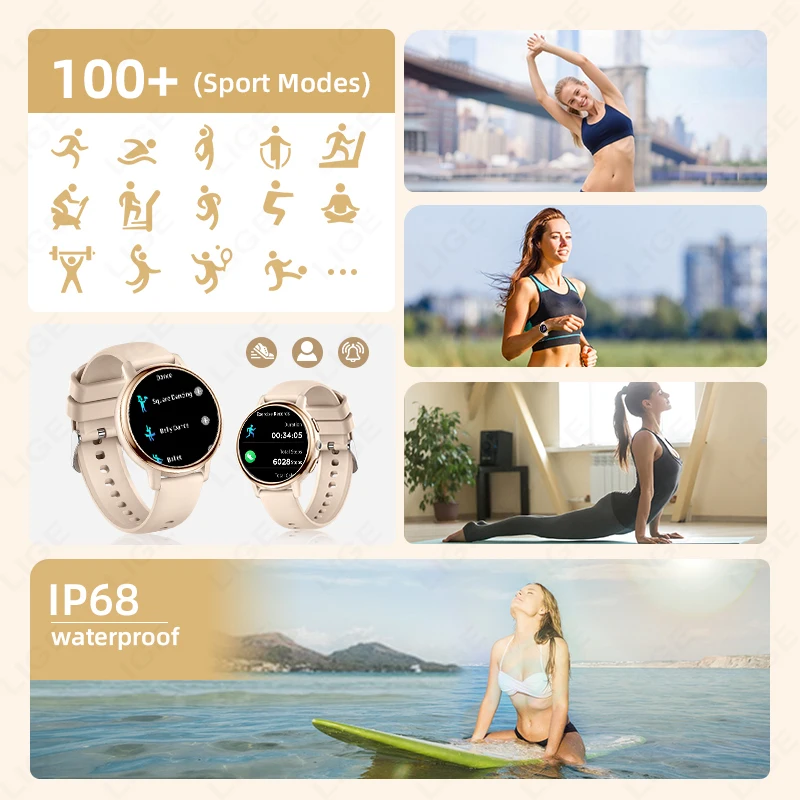 LIGE 2025 New Women Smart Watch 1.26" Bluetooth Call Fitness Tracking Heart Rate Health Monitor Lady Smartwatch For Android iOS