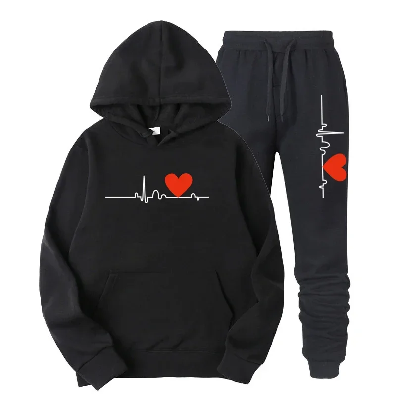 

Men's Heart Printing Hoodies Sportswear Sets Man 2 Piece Sweatshirt and Sweatpants Suits Design Hooded Tracksuit Male Clothes