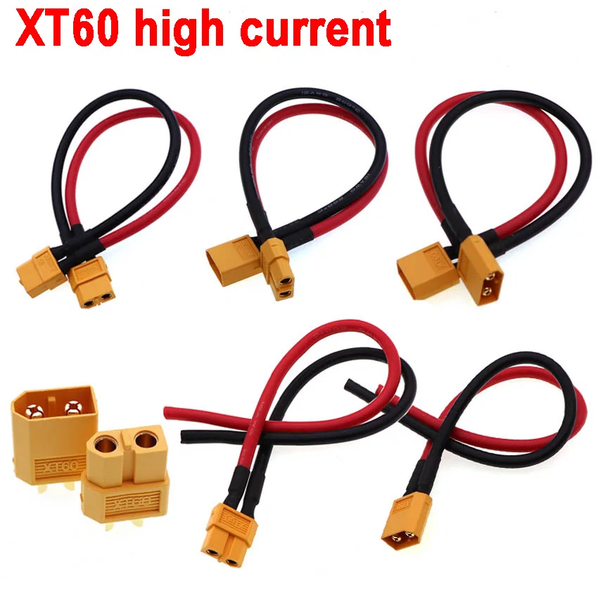 XT60 High Current Male to Female Plug Extension Cable - 10cm/20cm/30cm, Silicone Wire Connector, 14AWG/12AWG Description Image.This Product Can Be Found With The Tag Names 14awg xt60 connector male female, Xt60 male 16awg silicone wire connector, Xt60 male female plug extension cable