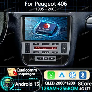 Autoradio Android 15 con Carplay Auto per Peugeot 406 (1995-2005) - Navigatore GPS Qualcomm 4G LTE 5G WIFI QLED Head Unit BT 2DIN