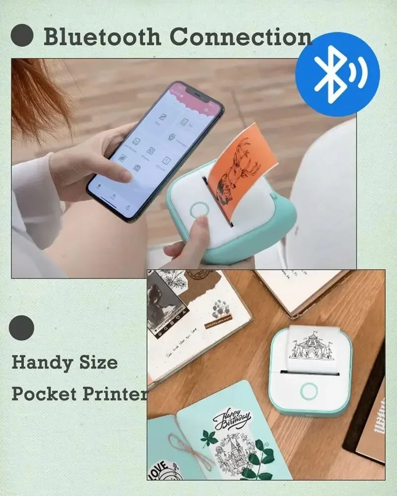 GlowMart Hot Sale Phomemo T02 inkless blue tooth mini portable photo thermal handheld label receipt printer for mobile phone
