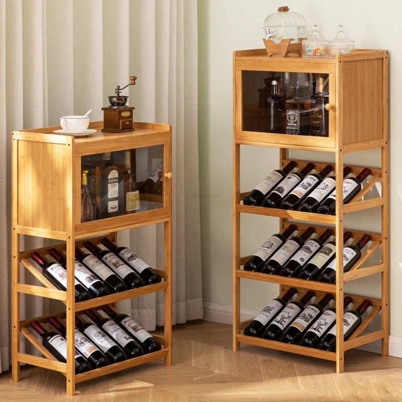 European Bamboo Wine Cabinets Home Restaurant Multi-layer Display Wine Racks Simple Floor-to-ceiling Living Room Cabinet
