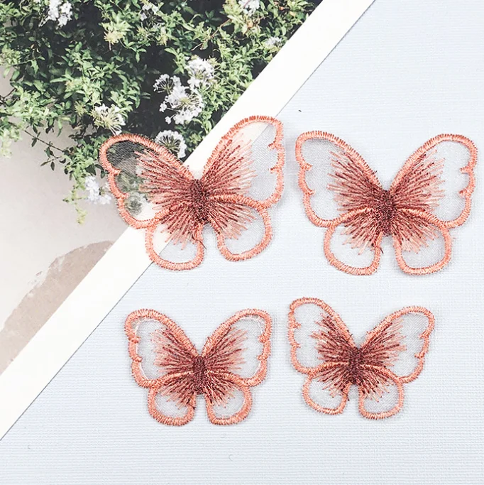 Vibrant Gold Thread Embroidered Butterfly Patches - Set of 10 in 14 Colors for Garment Embellishment