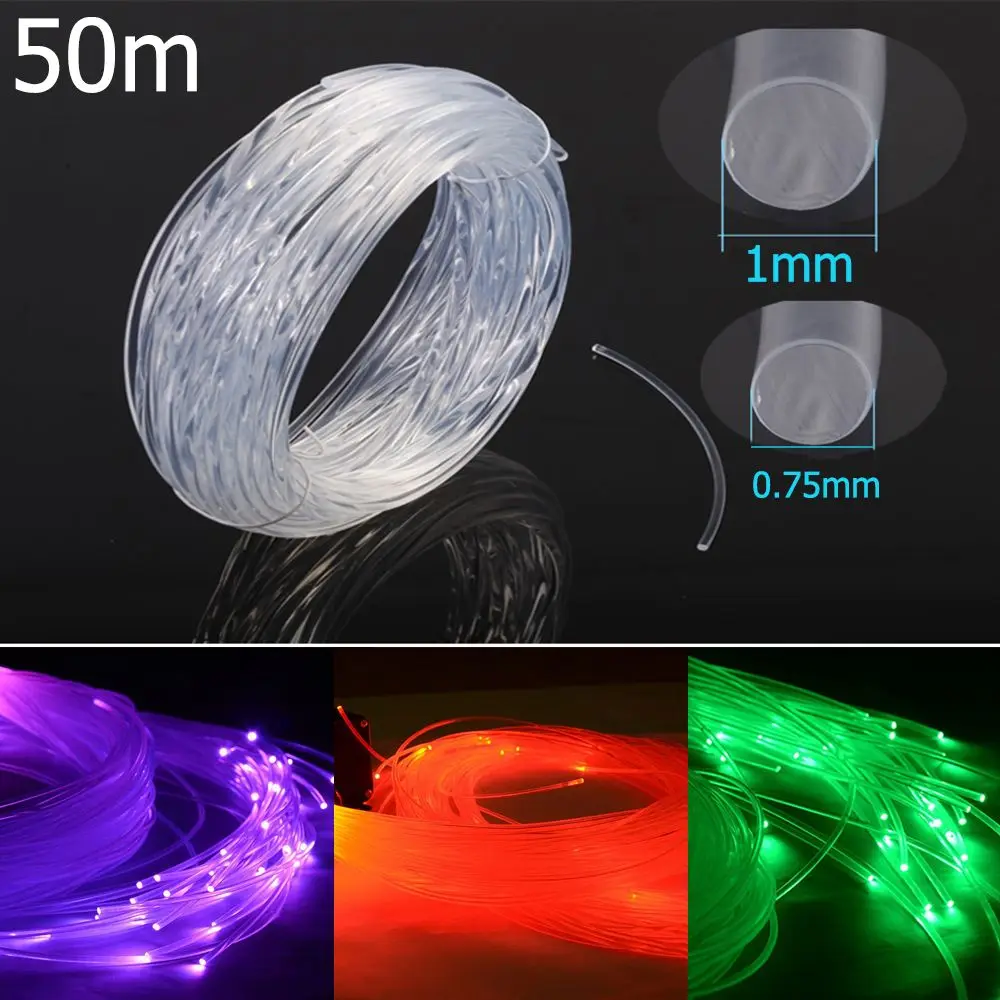 50mx0.75mm Fiber Optic Cable 0.75MM/1MM Plastic End Glow PMMA Led Light Clear DIY For LED Star Sky Ceiling Light