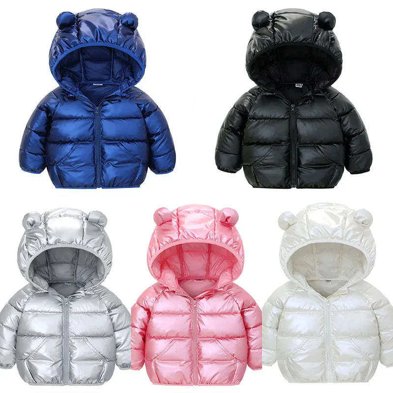 Jacket For Baby Winter Warm Down Coat Boys Girls Hooded Zipper Jacket Children's Outdoor Clothes Bright Cotton