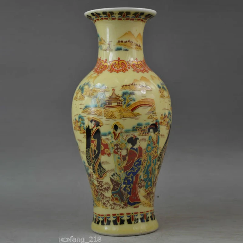 

Handwork Rare Old Porcelain Painting Dowager Go To The Stree & Bridge Vase