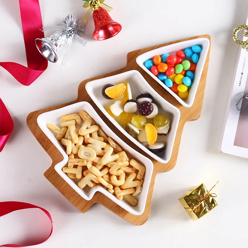 

Christmas Tree Shape Fruits Ceramics Plates Creative Candy Snacks Nuts Dishe Bowl Breakfast Tray Wedding Party Dessert Tableware