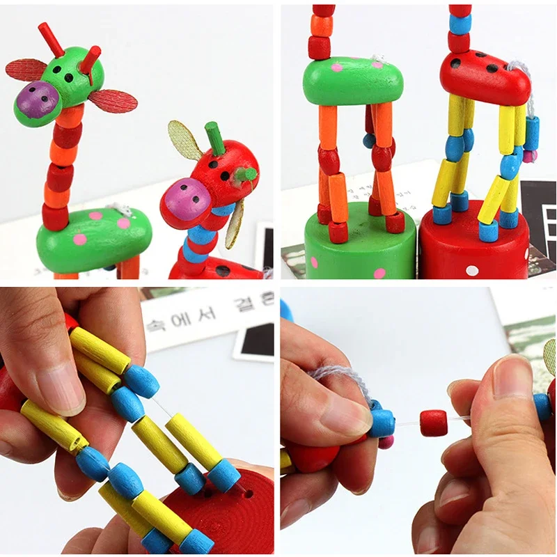 Montessori Educational Wooden Toys for Children Early Learning Exercise Baby Fingers Flexible Materials Giraffe Toy Gifts