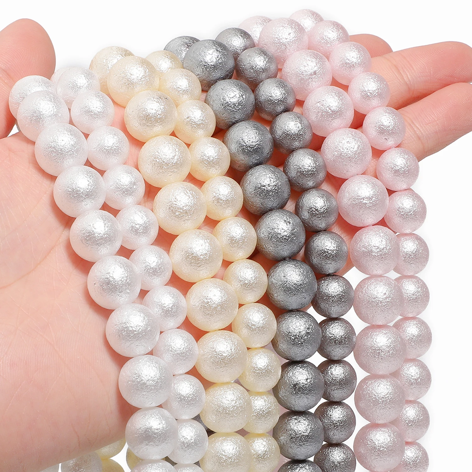 Elegant White and Pink Wrinkled Imitation Pearl Glass Beads - Perfect for DIY Jewelry and Accessories