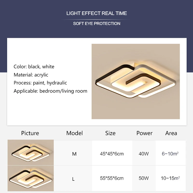 LED Chandelier Bedroom Square Modern Ceiling Lamp Attic Living Room Dining Kitchen Interior Fixture