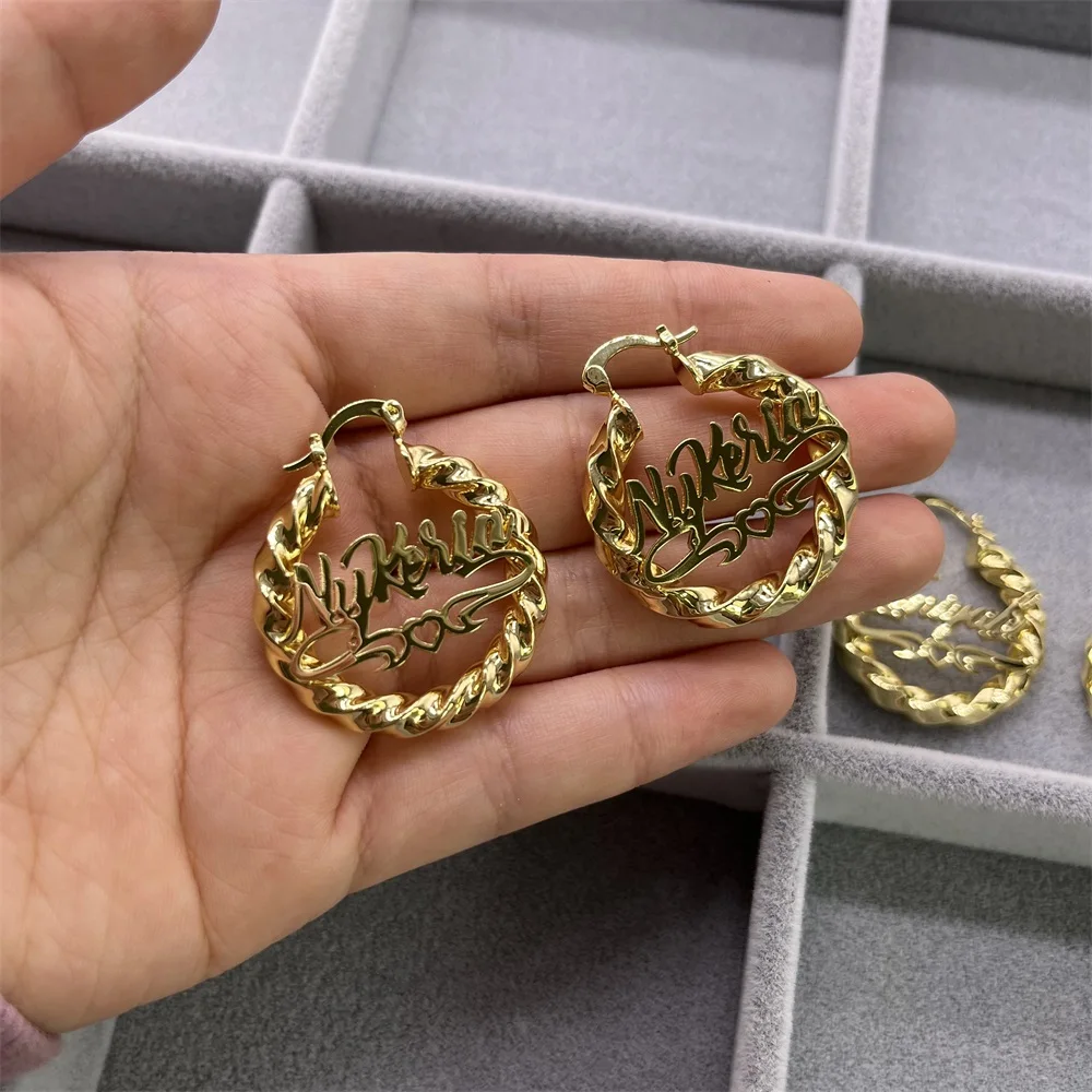 Customize 30mm Twist Hoop Earrings Baby Girl Name Earring Custom Letter Earring For Children Personalize Kids Gifts Jewelry