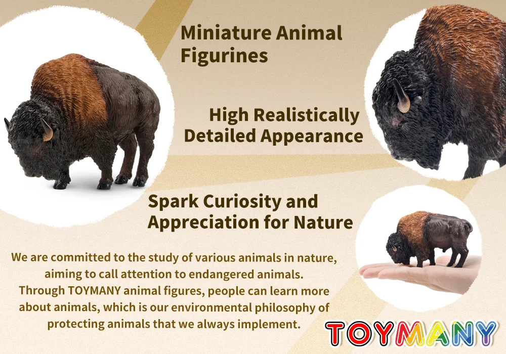 Toymany Simulation American Bison Wildlife Tiermodell Spielzeug Minifiguren Puppen Actionfiguren Spielzeug für Kinder Geschenk Kuchen Deko – Detail 10