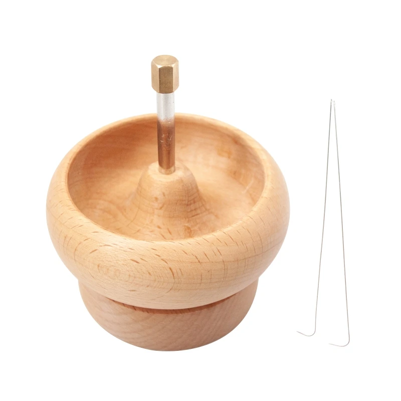 Wooden Bead Spinner with 2 Curved Needles Spinning Beading Bowl DIY