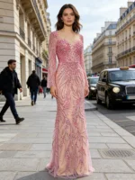 Elegant Evening Dress for Women 2026 Long Sleeves Mermaid Detachable Train Pearls Formal Prom Wedding Party Gown Customized - Image 5