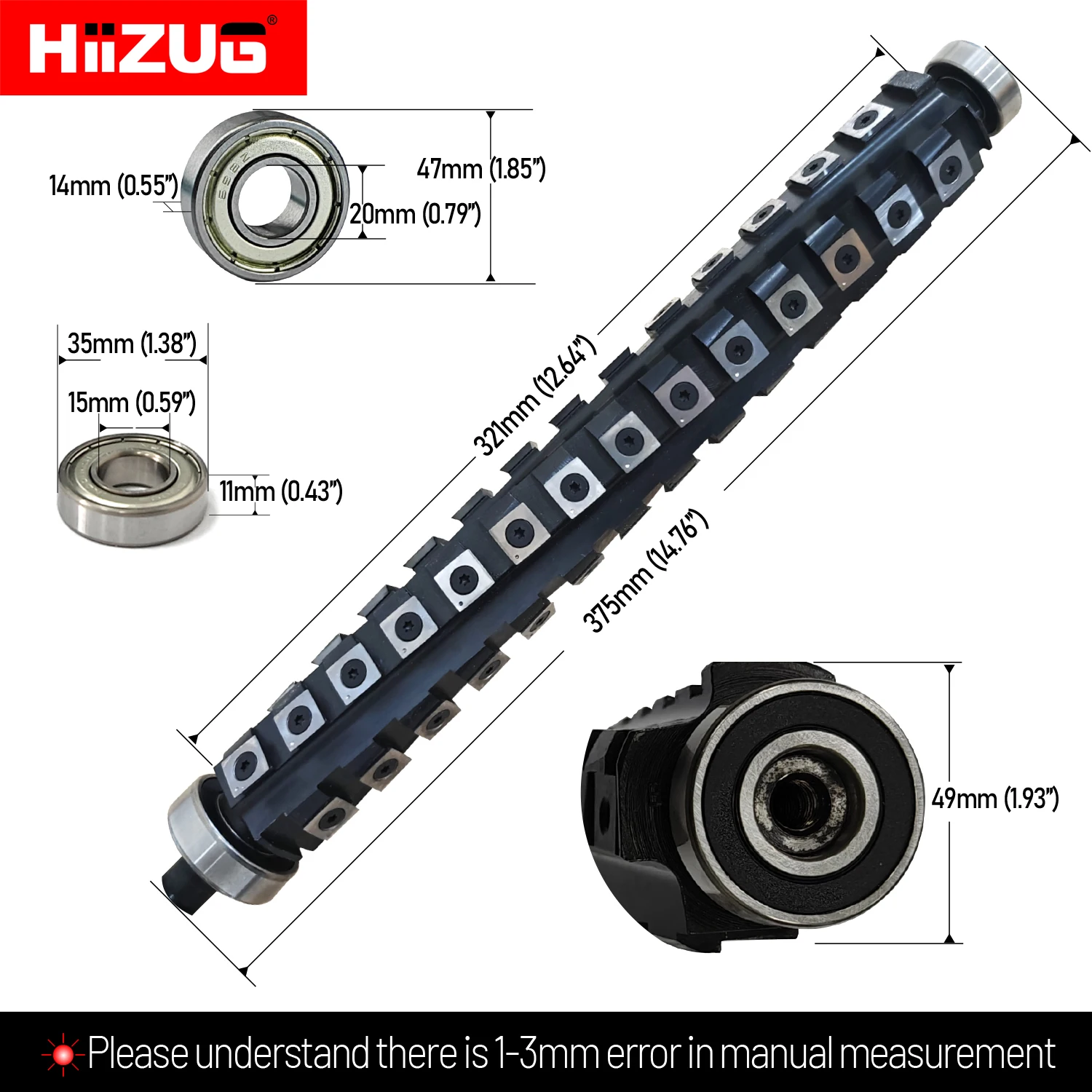 Dewalt DW733 DW734 Planer Helical Spiral Cutter Head 322mm Cutting Length with 54Pcs Carbide Inserts for Dewalt Wood Planer