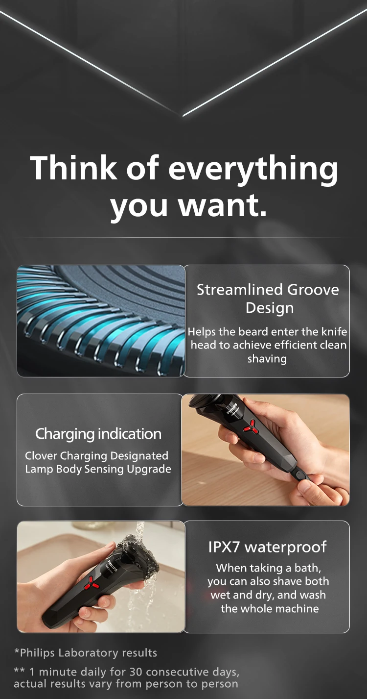 Philips S1113 Electric Shaver - USB Rechargeable Stainless Steel Razor with PowerCut Blades