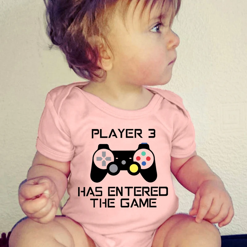 PLAYER 3 Newborn Romper Casual Short Sleeves Baby Boy Clothes Bodysuits Cartoon Graphic Toddler Girls Jumpsuits 2