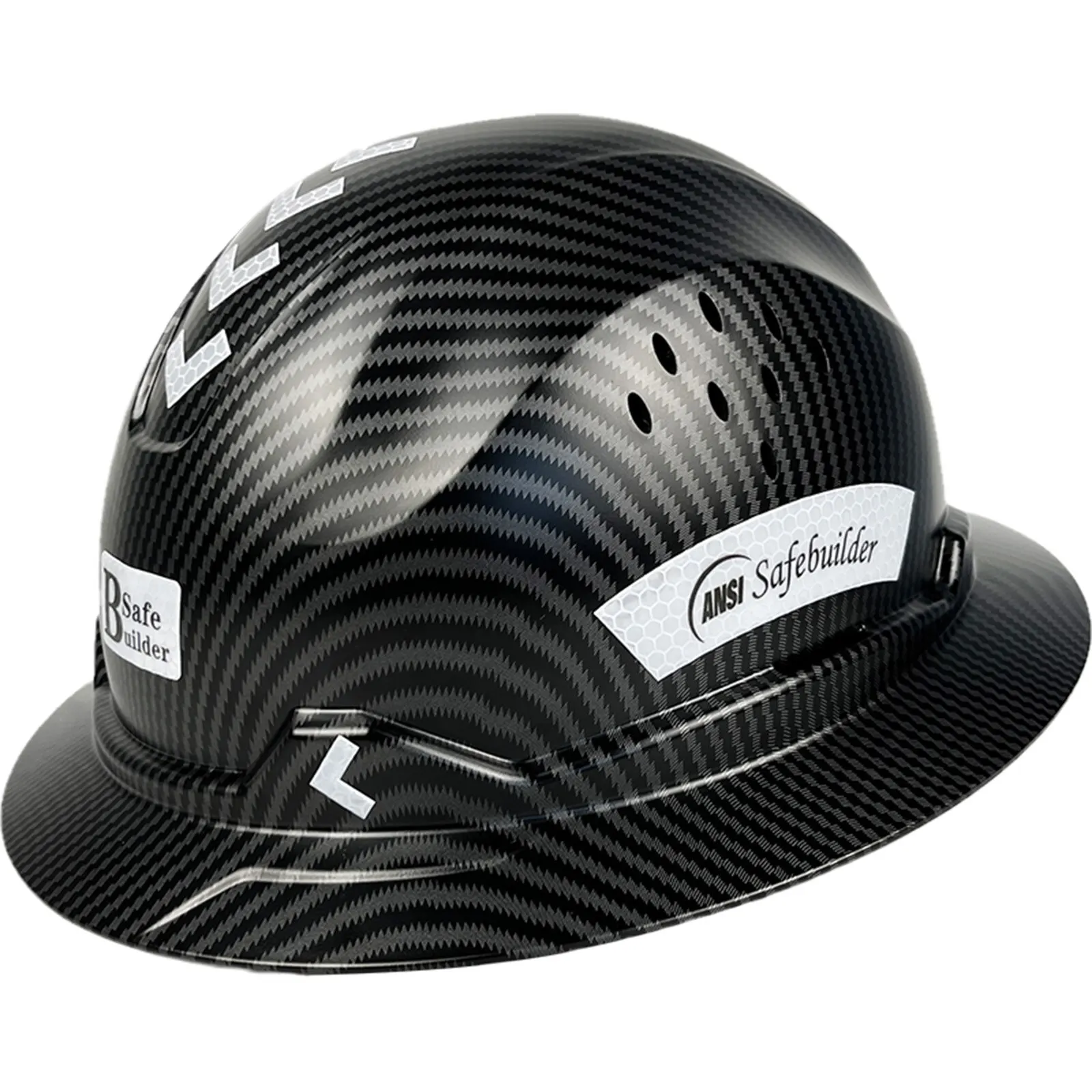 Full Brim Carbon Fiber Pattern Hard Hat, Adjustable and Comfortable Safety Helmet ANSI Ratchet Durable Hardhat Construction