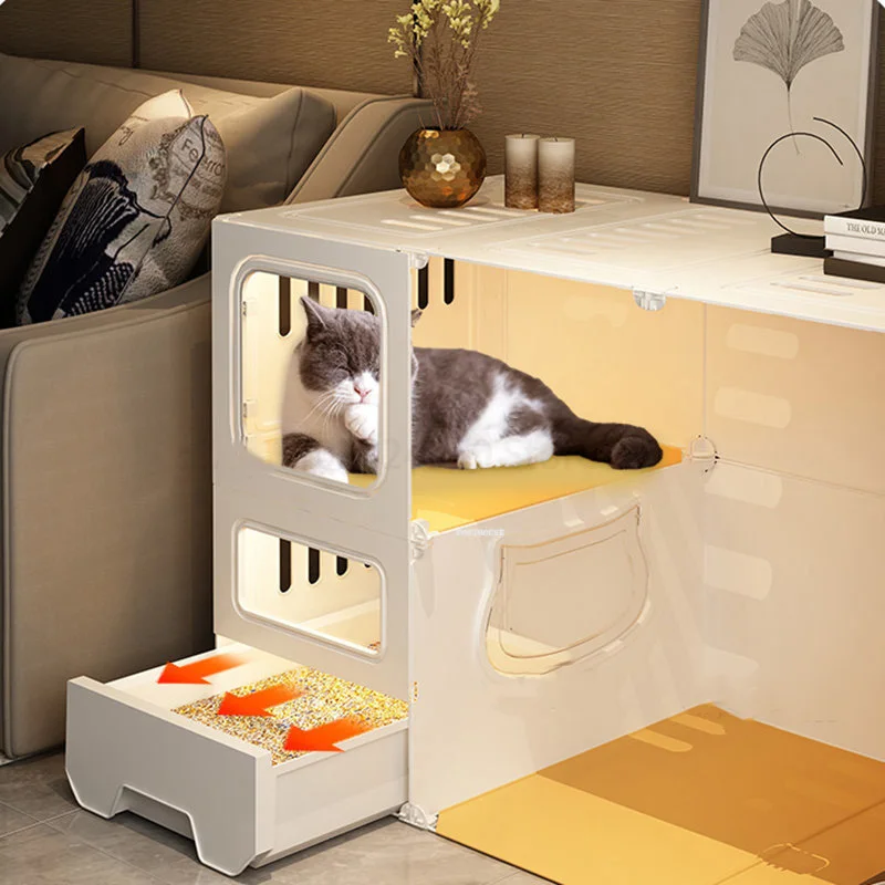 Transparante Kattenkooien Woonkamer Indoor Kattenbak Geïntegreerd Kattenhuis Kattenhek Kattenkast Met Gesloten Toilet Kattenvilla