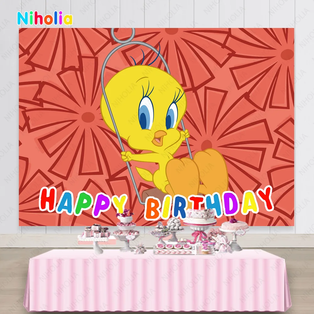 Photography Backdrop Party Background Vinyl Photo Studio Props for Kids NIHOLIA Tweety Bird Happy Birthday