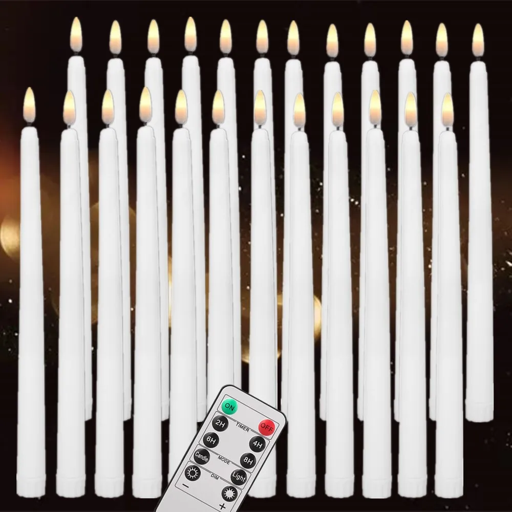 Paquete De 6/12 Velas Cónicas LED De Color Marfil Sin Llama Parpadeant Con Mecha 3D Remota, Vela De Ventana Navideña Con Pilas, Decoración De Boda - AliExprs