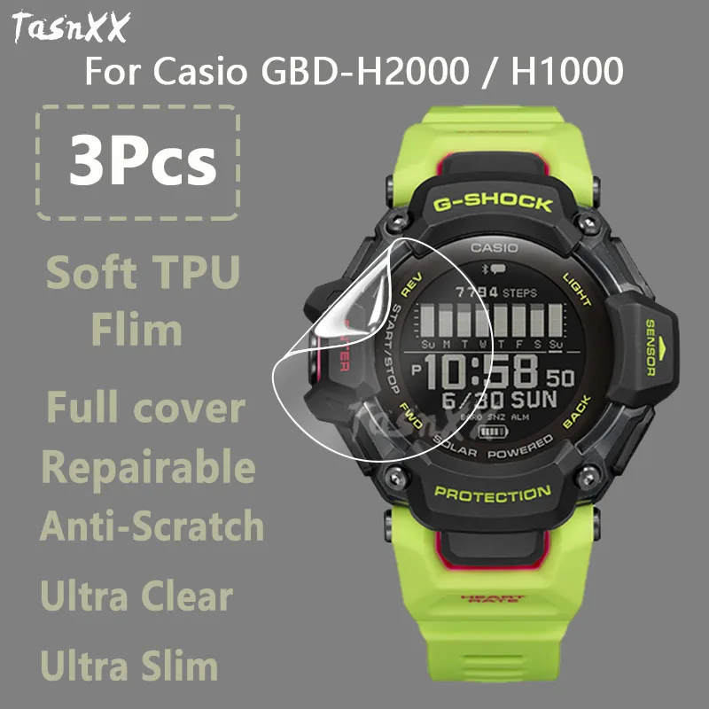 3 Pezzi Per Casio G-Shock Gbd-H2000 Gbd-H1000 Clear Ultra Slim Soft Hydrogel Pellicola Protettiva Per Schermo Riparabile-Vetro Non Temperato