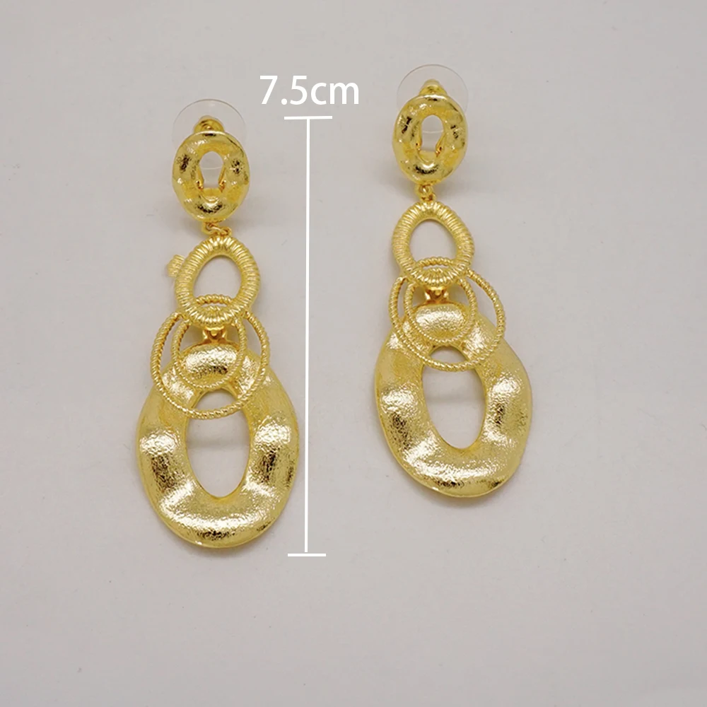 Fashion Dubai Plated Gold Color Big Geometric 3 Circle Earings Long Round Dangle Earrings For Women Party Gift Wedding Jewelry