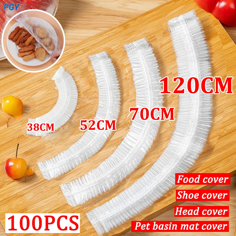 Disposable Food Cover 120/70/52/38CM Food Grade Lids Elastic Plastic Wrap Shoe Cover Shower Headgear Bowls Caps Fresh