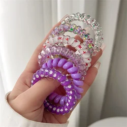 Colorful Spiral Hair Ties - Set of 6 Elastic Hair Rings (5 purple)