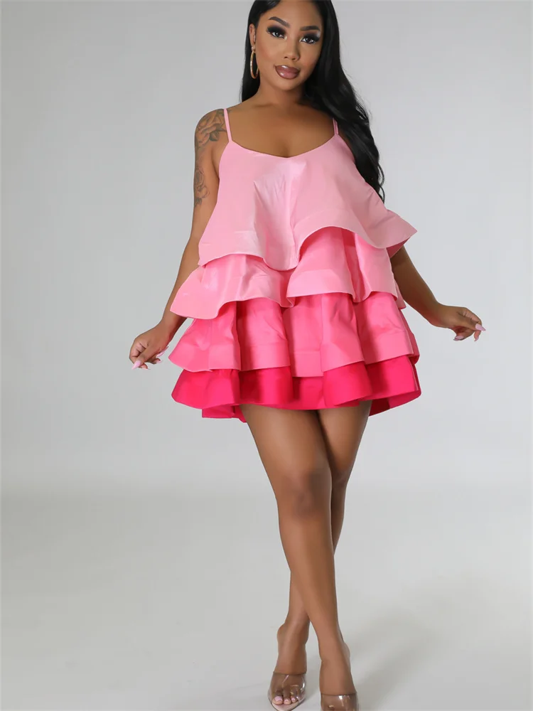 Wmstar Dresses for Women Tank Ruffles New In Summer Clothes Patchwork Sexy Party Cute Fashion Mini Dress Wholesale Dropshipping