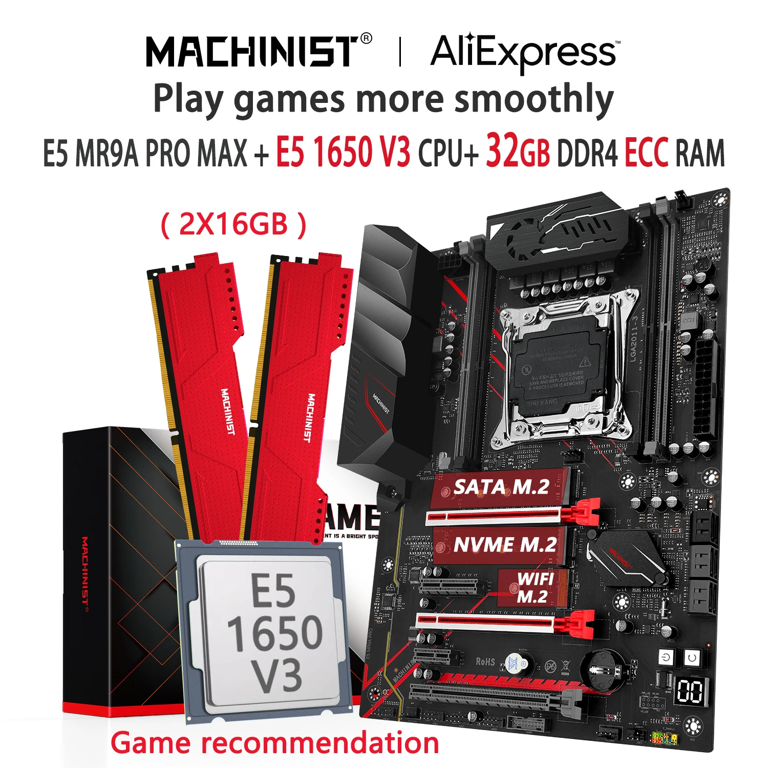 Machinist X99 Set Scheda Madre Lga 2011-3 Kit Xeon E5 1650 V3 Cpu 2 X16 = 32Gb Ddr4 Ecc Ram Memory Ssd Nvme M.2 Sata Mr9A Pro Max