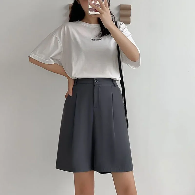 여성용 신축성 허리 세트 반바지, 루즈한 일본 캐주얼 패션, 프레피 스타일, 얇은 스트레이트, 하라주쿠, 신상
