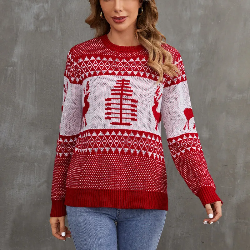 

Autumn Winter New Women's Casual Fashion Christmas Jumpers Ladies Loose All-match Patchwork Pullover Knitting Top Female Sweater