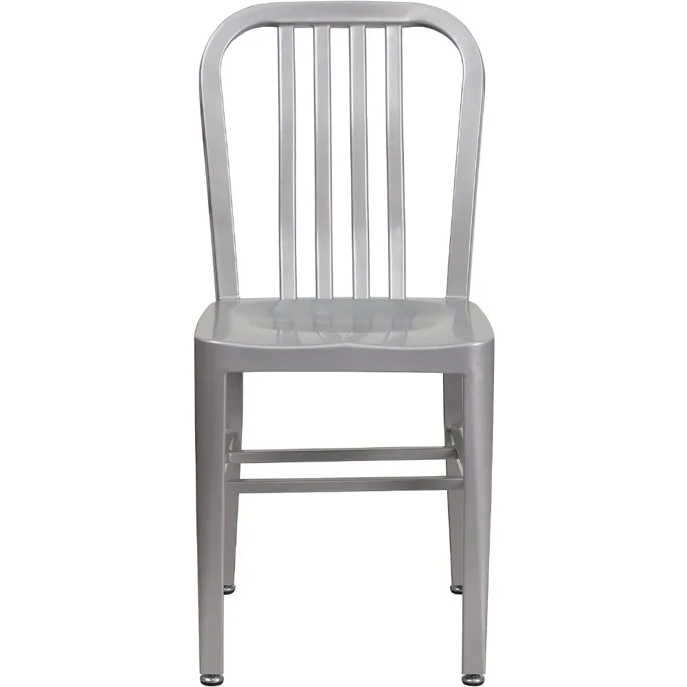 Gael Indoor/Outdoor Modern Metal Dining Chairs, Commercial-Grade Galvanized Steel Restaurant Chairs, Set of 2, Silver