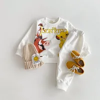 2024 Spring Autumn New Hot Selling Sweater Set Boys And Girls Fashion Trend Tops Pants Cartoon Printed Simba Children's Clothing 1